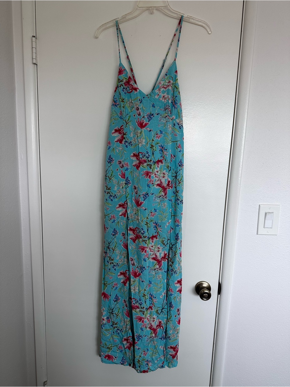 Aqua Blue Floral Slip Maxi Dress